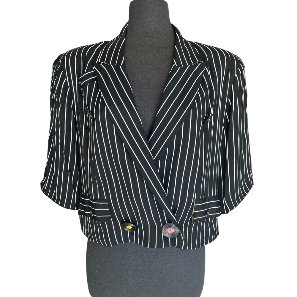 PLATINUM BY DOROTHY Striped Blazer Record Buttons Motif Lining Vintage